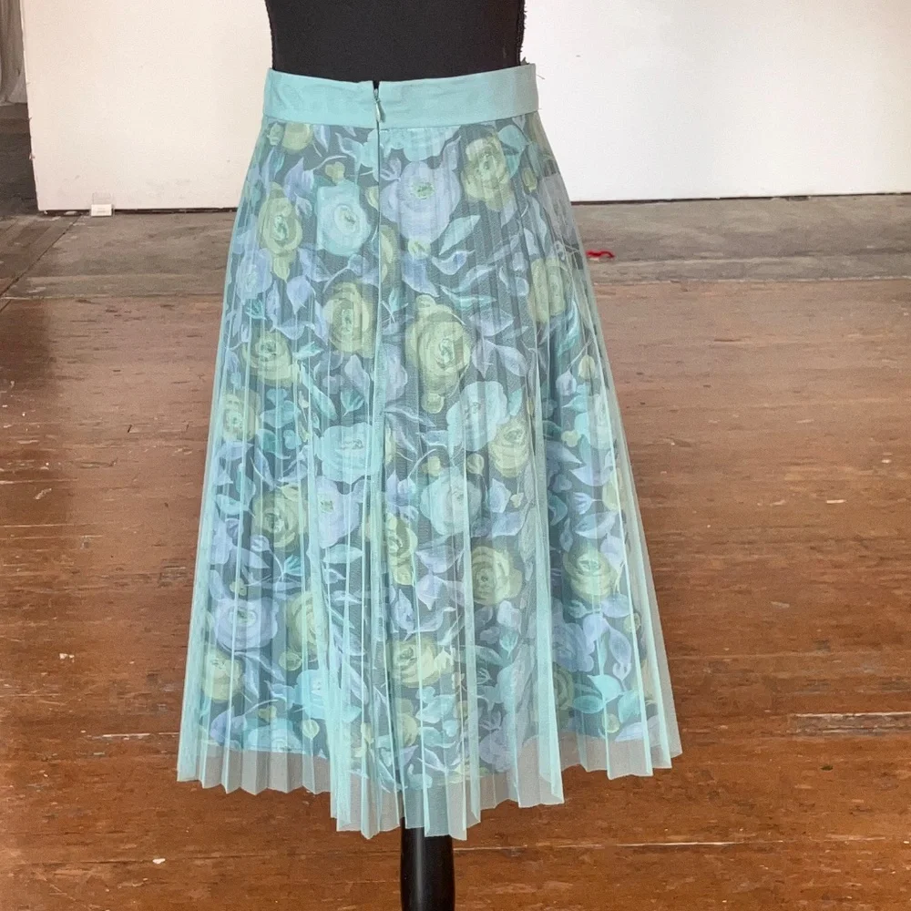 Burberry London, silk and sheer overlay skirt